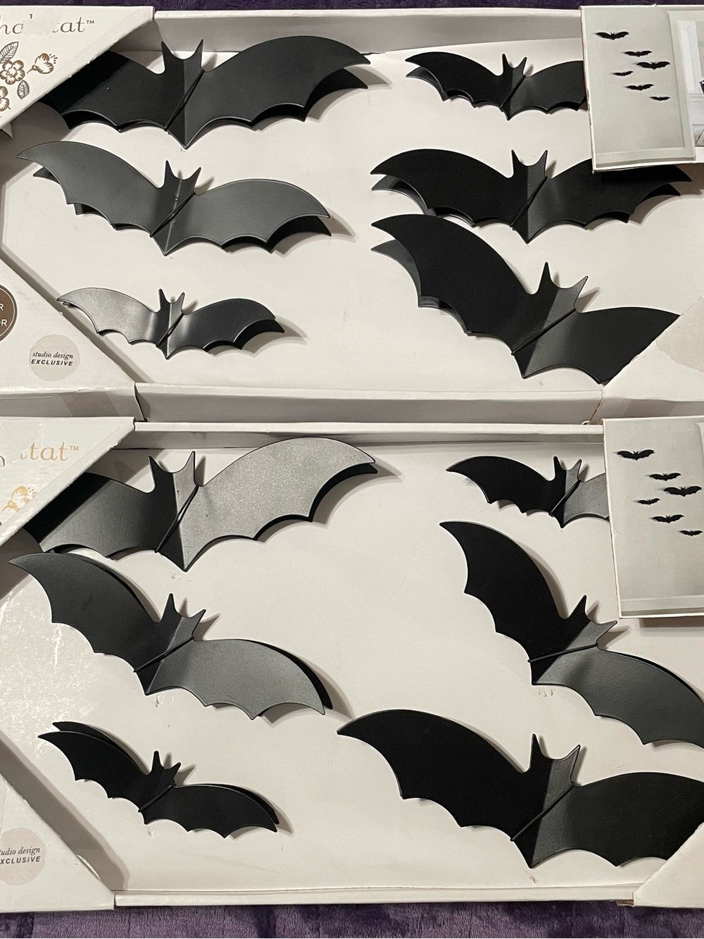 2 sets of 6pcs 3D Metal Bat Wall Decorations - Black Halloween Party Accents
